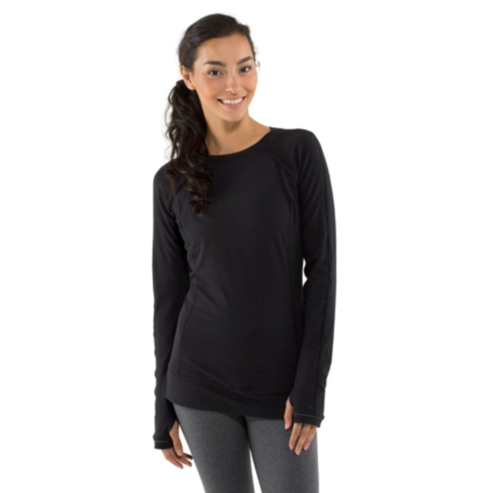 Lululemon Full Tilt Top Shirt Womens 6 Black Crew Neck Long Sleeve Ruffle Run